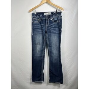 BKE Denim Culture Jeans Womens 27R Blue Bootcut Contrast Stitch‎ Distressed
